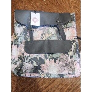 House Of Flynn Floral Canvas Backpack with Matching Pouch